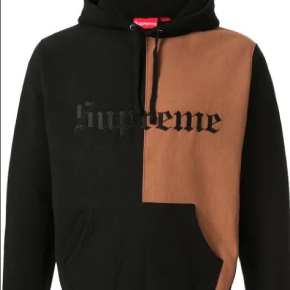 Split Old English Hoodie In Black, brown